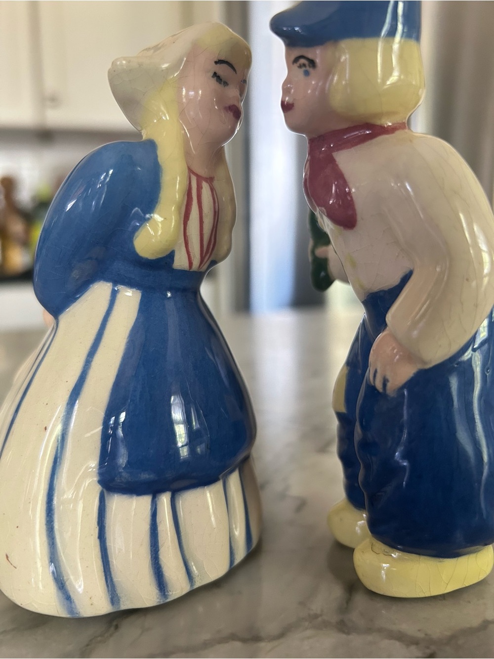 Blue and White Vintage Dutch Couple Ceramic Figurines - Home Art